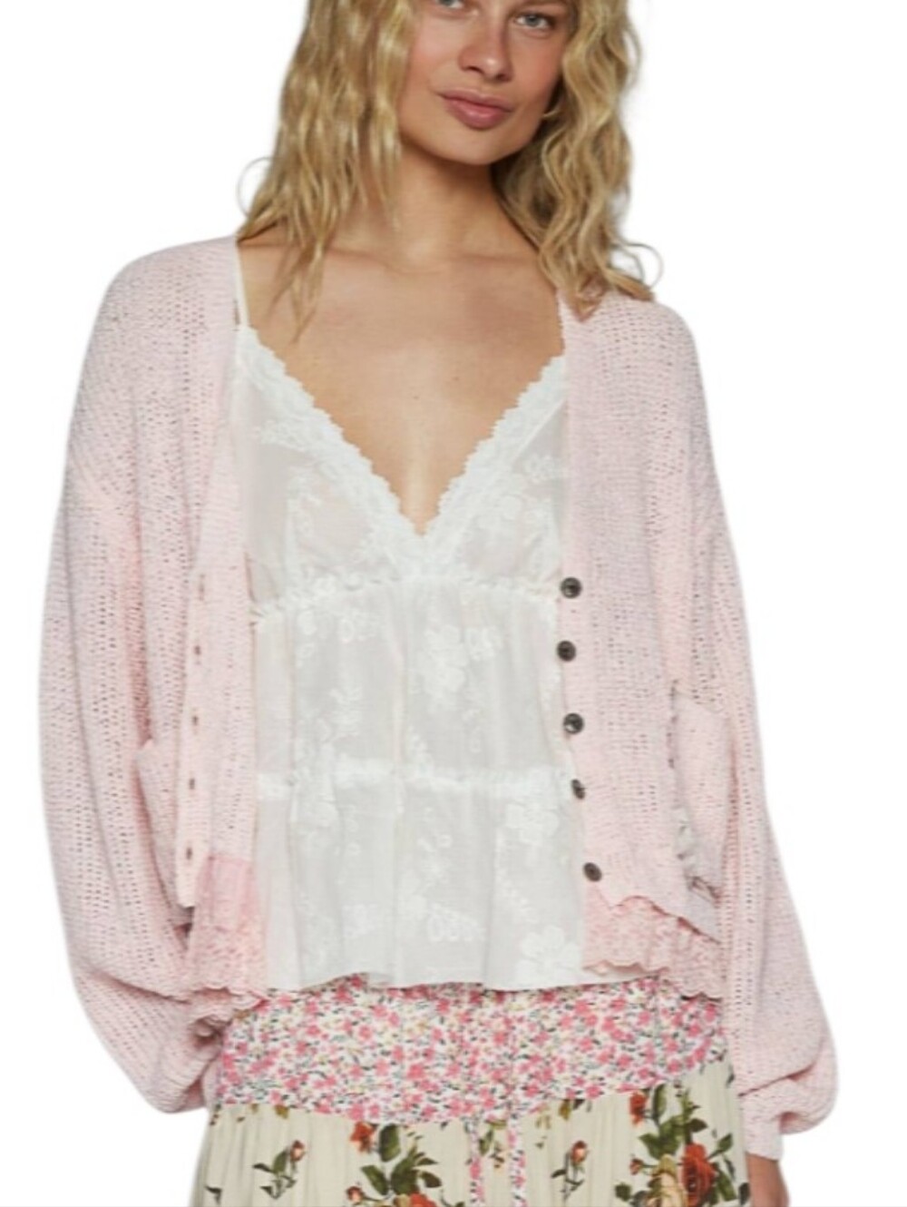 POL Blushing Meadow Trimmed Lace Cardigan-NWOT